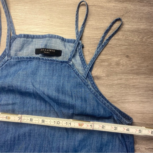 AllSaints Denim Mini Dress Small | Spaghetti Strap Halter Chambray Size Small - Picture 7 of 10